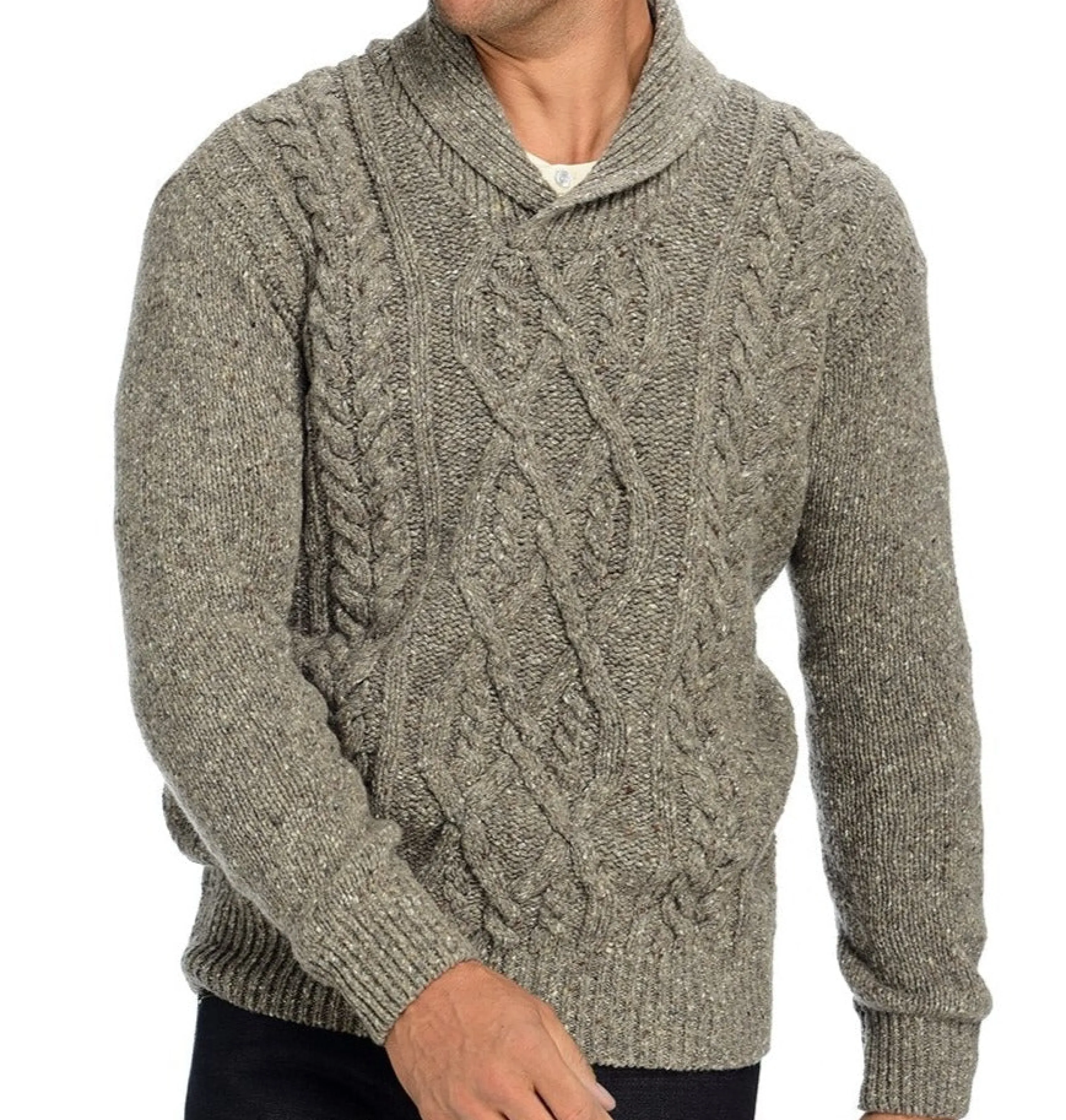 Best Irelandseye Knitted Clonard Shawl Collar Cable Pullover Men Tops
