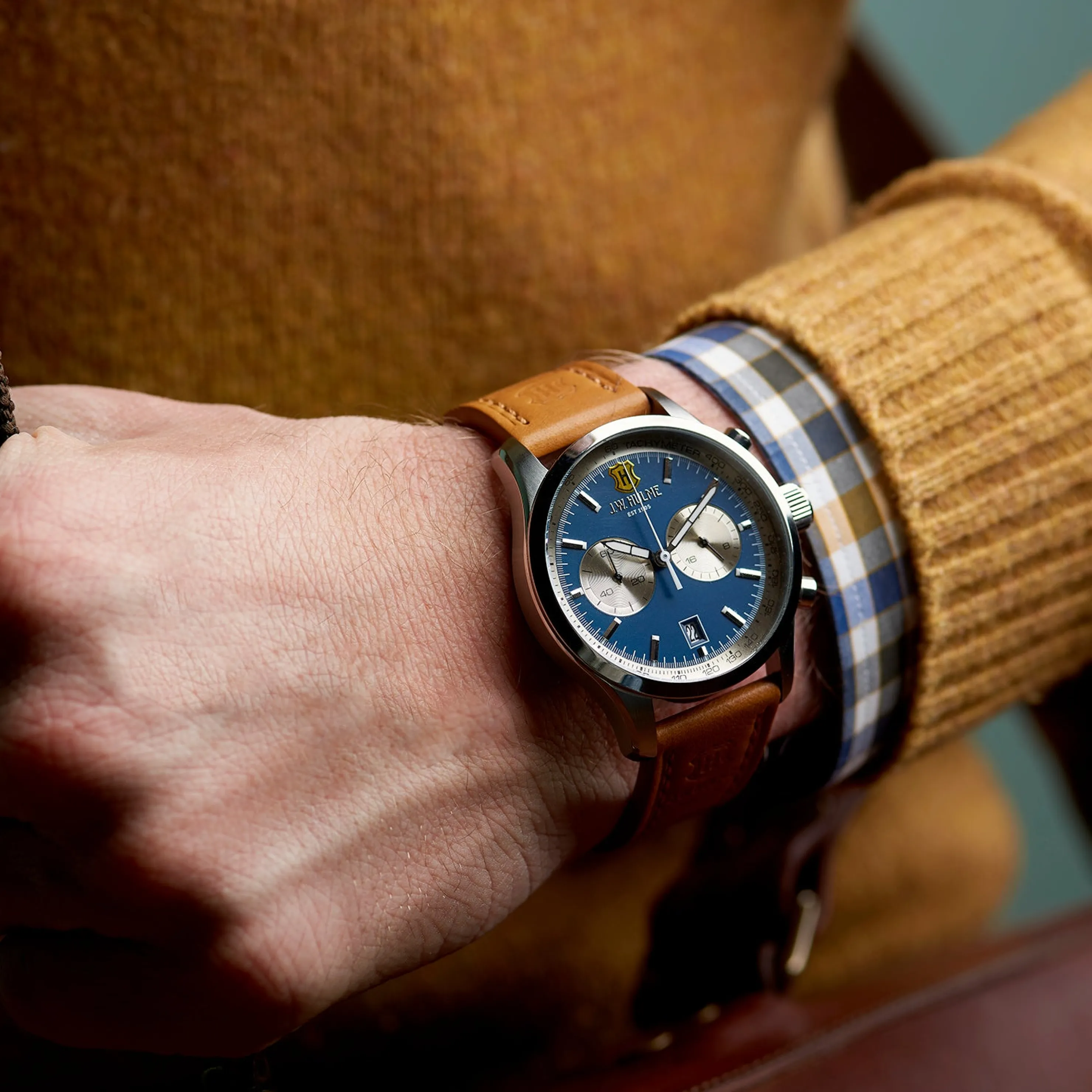 New 43Mm Quartz Chronograph Multi Function Leather Strap Watch Men's Watches