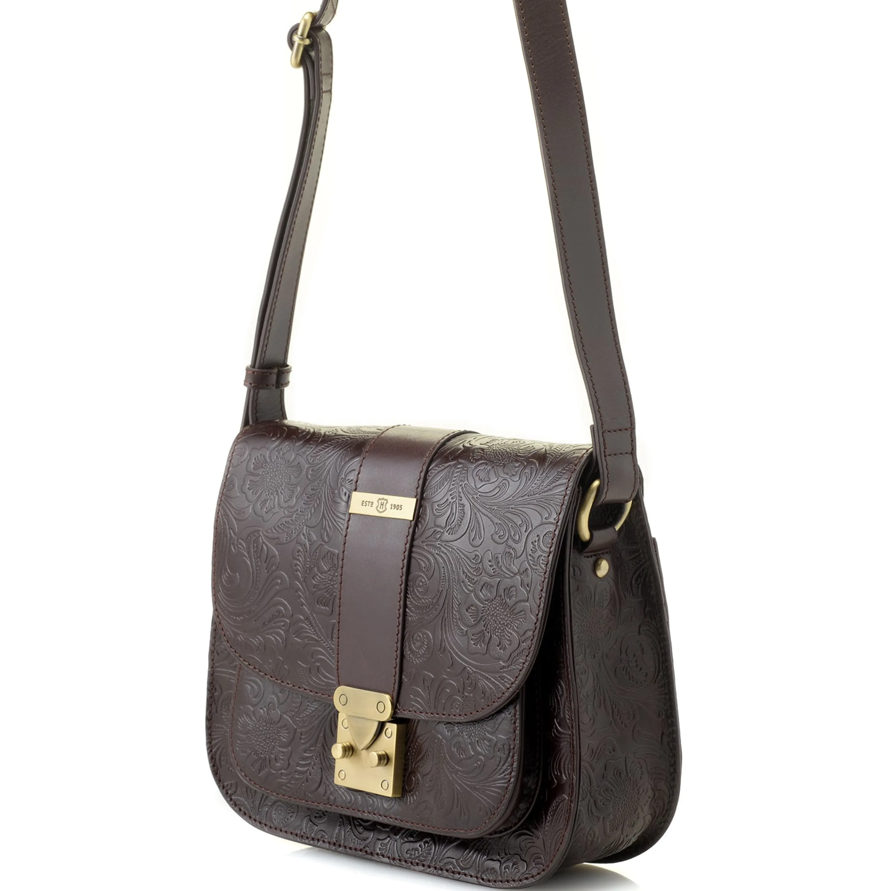 Clearance Reese Tooled Leather Saddle Crossbody Bag Crossbody