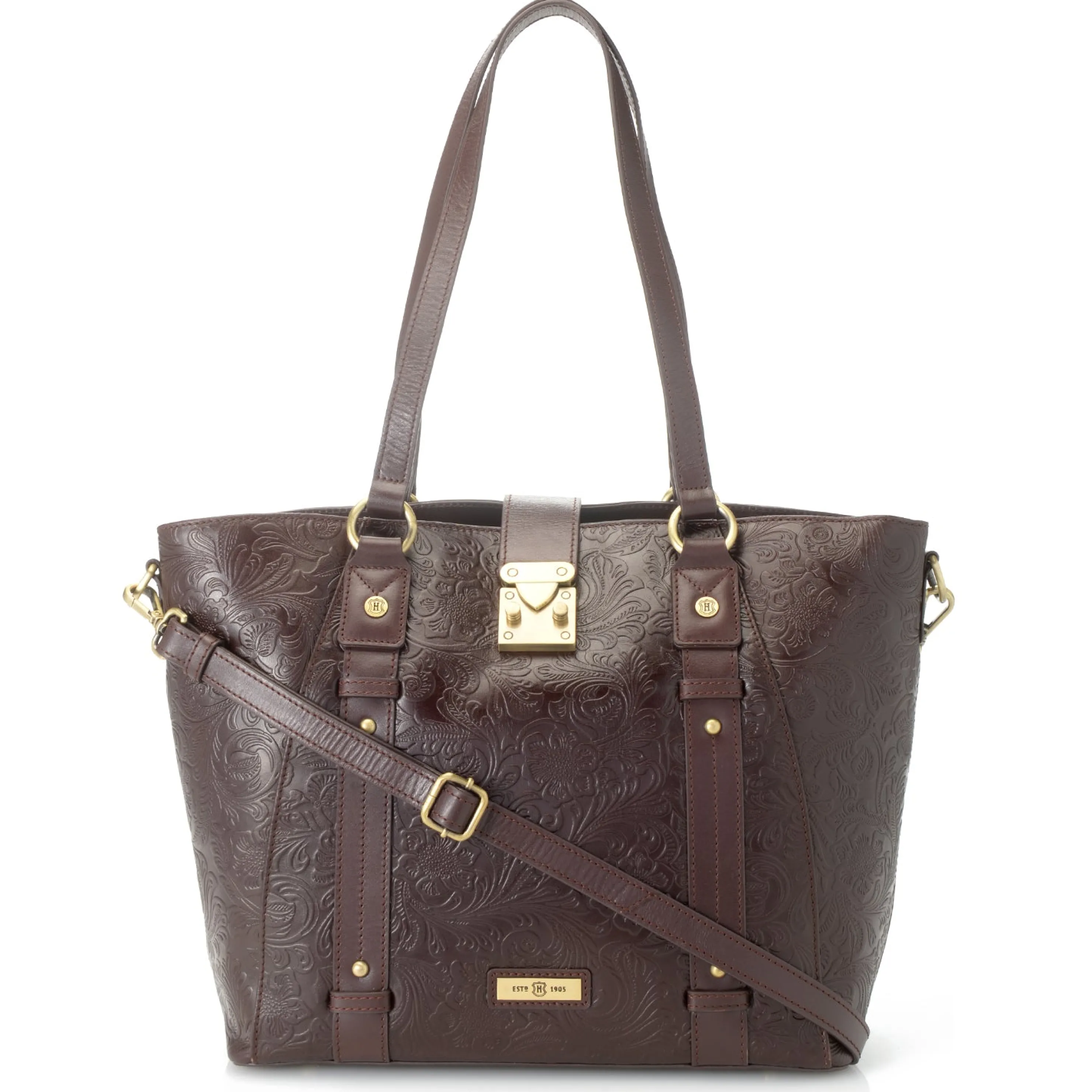 Discount Reese Tooled Leather Lock Closure Tote Bag Totes